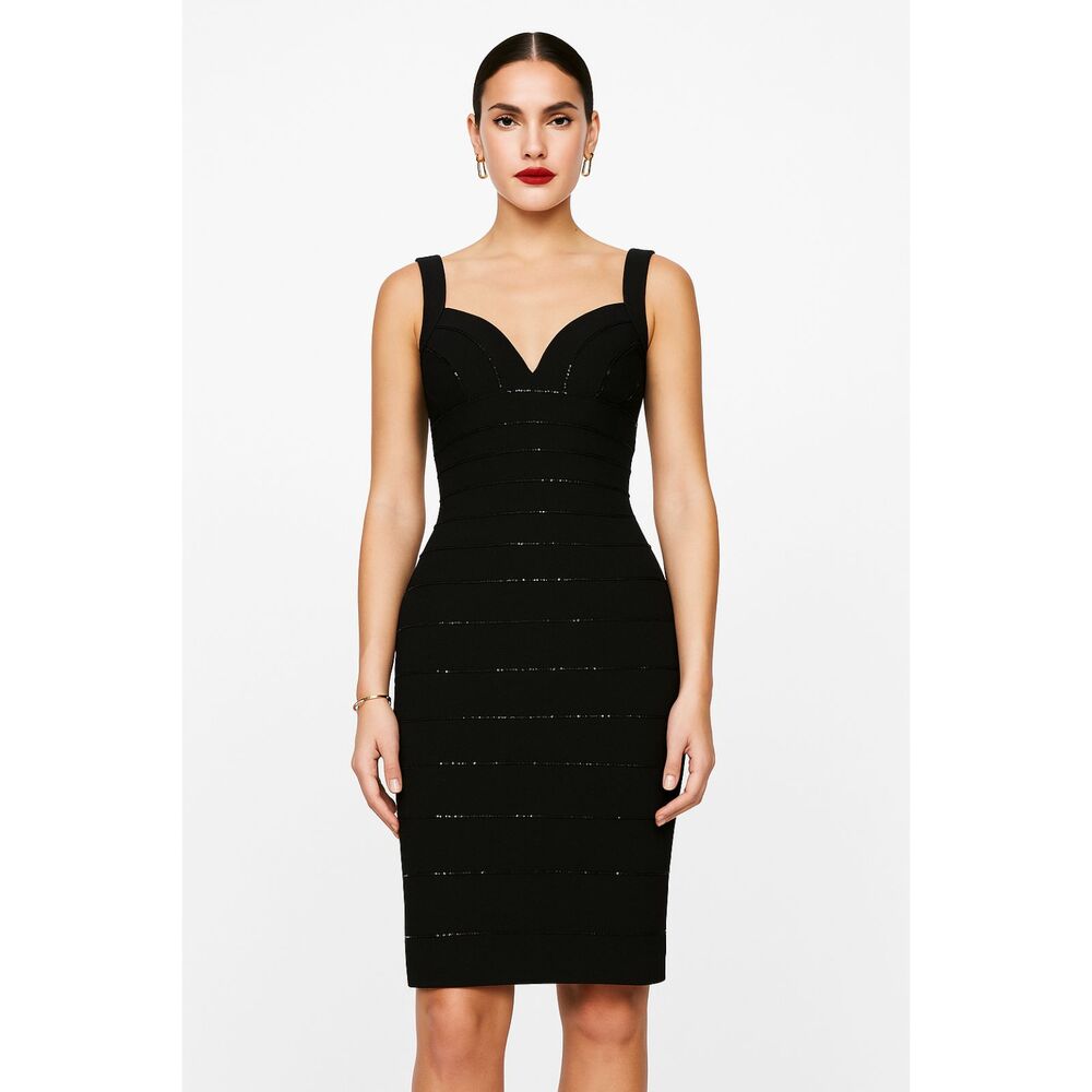 Pronovias Barcelona Bead AccentsSleeveless Sheath Mini Dress Black 4 NWOT